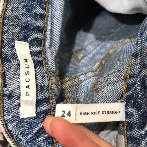 PACSUN High Rise Straight Leg Jeans Size 24 Blue Acid Wash Teddy Bear Patchwork - Picture 10 of 11